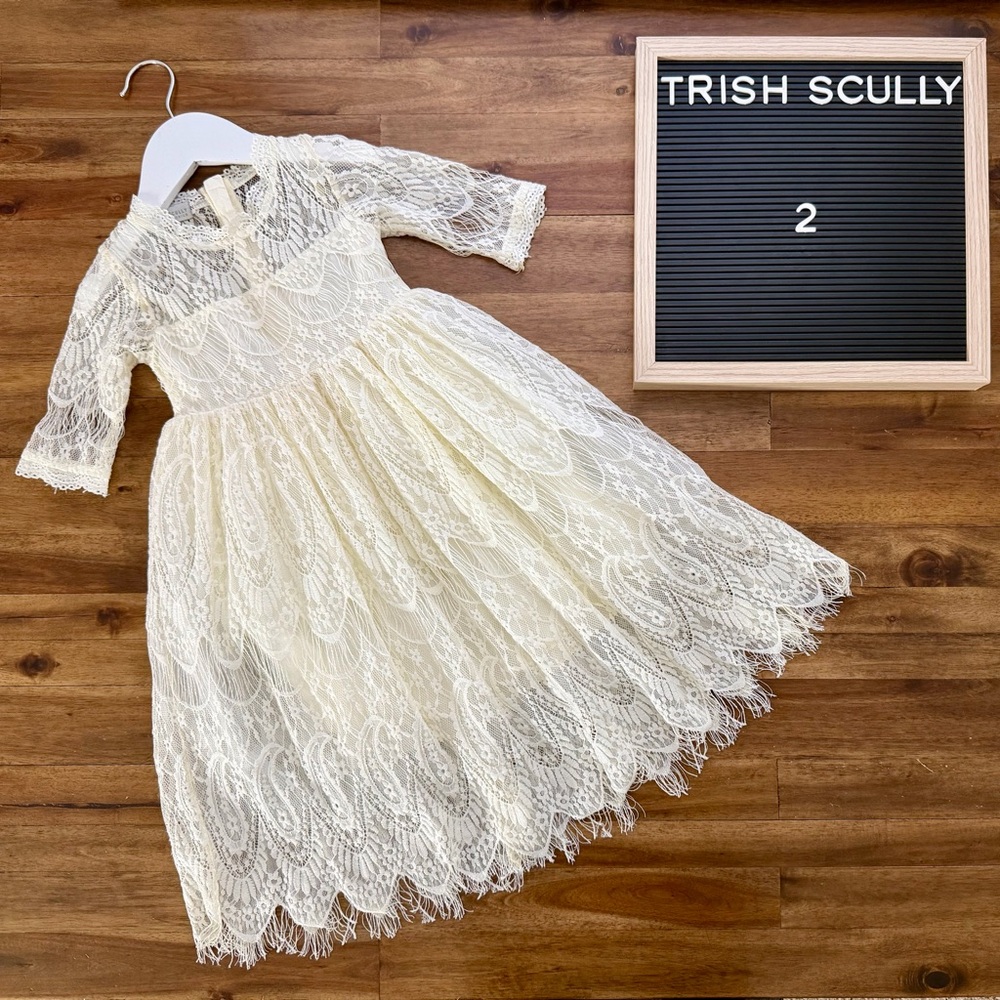 Trish Scully Girls Cream White Eyelash Lace Bella Rafaela Dress 2 Vintage